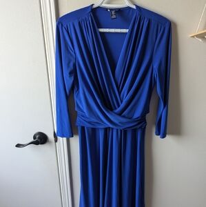 Chaps Cobalt Blue Draped Long Sleeve Dress